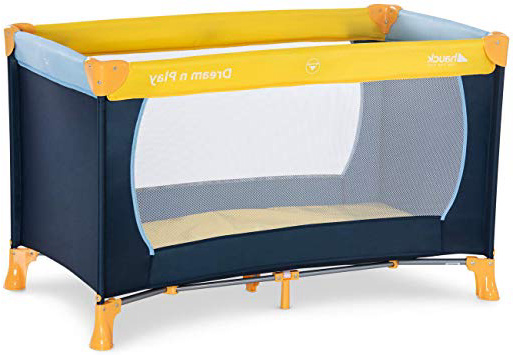 Cuna de viaje Hauck Dream N Play / incluye colchón y bolsa / 120 x 60 cm / desde el nacimiento / portátil y plegable, azul marino amarillo (azul, amarillo)