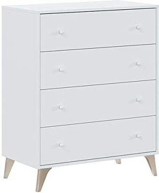 Habitdesign 007804A - Comoda 4 Cajones, Sifonier, Modelo Sweet, Color Blanco Artik, Medidas: 77,5 cm (Largo) x 40 cm (Fondo) x 95 cm (Alto)