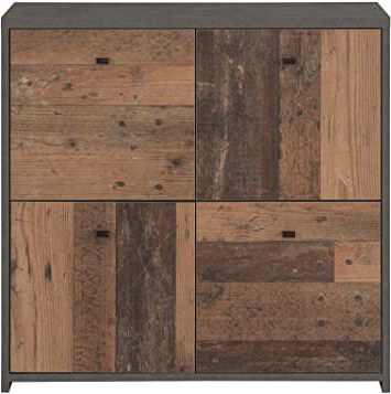 Forte Cómoda con 4 Puertas en Moderna combinación de Colores Old-Wood Vintage Combinado con Aspecto de hormigón, Tabla de Madera aglomerada, 77,2 cm x 77,5 cm x 29,6 cm