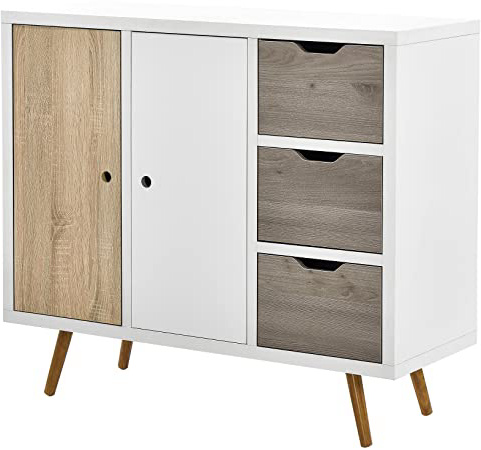 







[en.casa]®] Cómoda Moderna con 3 cajones y 2 Puertas Diseño Retro (100x39x86cm) Blanco y Roble






