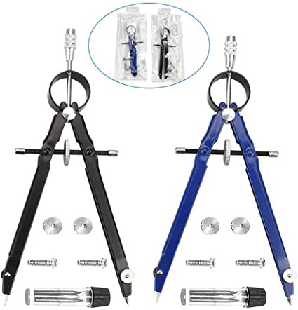 Perfetsell 2 Pack de Compás Dibujo Tecnico Compás Escolar Primaria/Secundaria Compás Escolar Rueda Compás Geométrico para Escolar, Dibujo Técnico con Articulaciones en Ambos Brazos y Minas Compás