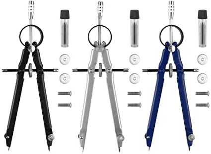 3pcs Compás Dibujo Tecnico Compas Escolar Compás Escolar Primaria Compass Compás Metalico para Escuela Estudiantes y Profesores (Negro, azul oscuro, gris)