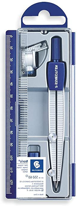 Staedtler Noris Club 550, Set de Dibujo Estuche, Compás Escolar, Adaptador y Tubo de Minas, Azul/Metálico