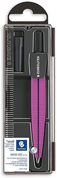 Staedtler Noris 550 50 M4. Compás escolar de precisión con obtusángulo y aguja roma. Estuche con tubo de minas. Color violeta metálico.
