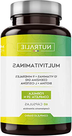 Multivitaminas y Minerales 29 Nutrientes Esenciales | Complejo Multivitaminico con Vitaminas A, B, C, D, E, K, Biotina, L-cisteína, Coenzima Q10 y 9 Minerales | 60 Cápsulas | Nutralie