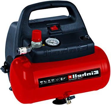 Einhell TH-AC 190/6 OF - Compresor de aire, 8 bar, depósito 6 l, aspiración 185 l /min, 1100 W, 230 V, color rojo y negro