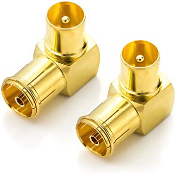 deleyCON 2X Adaptador de ángulo IEC de 90° Conjunto Conector Coaxial de ángulo de 90° Chapado en Oro para Radio Cable TV DVB-T DVB-T2 HD
