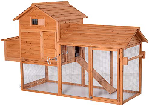 Pawhut Gallinero Exterior Madera Integrado Run Limpieza Bandeja Casa para Gallinas Jaula para Animales Pequeños Pollo 213x91x122cm