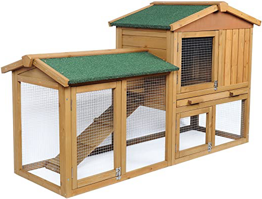 EUGAD Conejera de Exterior Madera Gallineros Casa para Conejos Cobayas Hámster Mascotas Jaula para Conejo Animales Pequeños Impermeable 2 Niveles, 3 Puertas 85x147x53cm RojoBrillante 0034HT