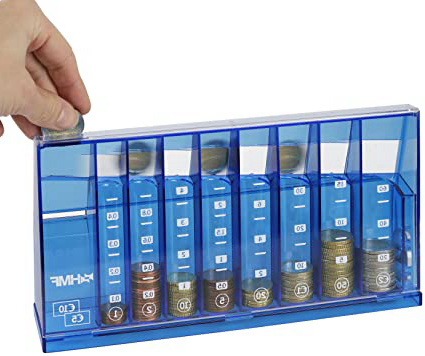 HMF 4710-05 Clasificador de monedas, alcancía para colecta 24 x 5 x 12 cm, azul