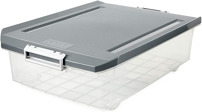 Tatay 1151222 Caja de Almacenamiento Multiusos Bajo Cama con Tapa, 32 l de Capacidad, Plástico Polipropileno Libre de BPA, Transparente con Tapa Gris, 40 x 56 x 17,5 cm