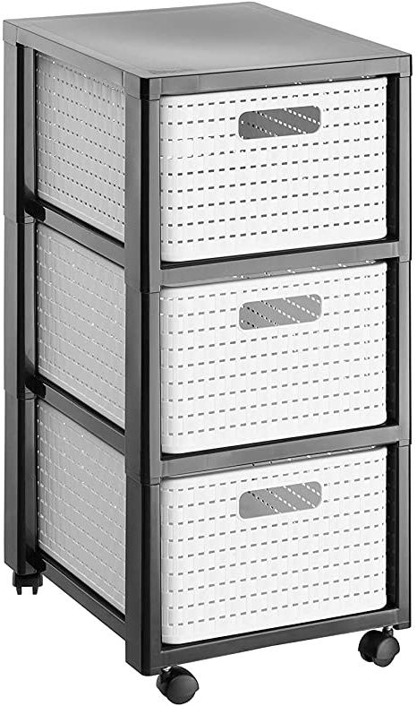 Rotho - Contenedor con Ruedas (ratán, 3 cajones, Formato A4), Color Negro