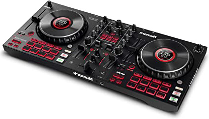 Numark Mixtrack Platinum FX - Controlador DJ para Serato DJ con control de 4 secciones, mezclador DJ, interfaz de audio incorporada, pantallas en las ruedas de selección y paletas de efectos