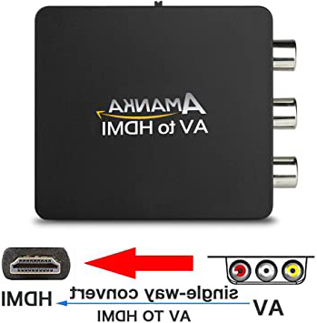AMANKA Mini Conversor AV a HDMI Convertidor Compuesto RCA CVBS Transformar Señal Audio y Vídeo Adaptador Soporte PAL/NTSC Interruptor, Full HD 3D 1080P, Negro