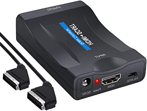 Convertidor HDMI a SCART 1080p Adaptador Entrada HDMI a Salida Euroconector Conversor de Video y Audio con Cable Euroconector para Sky HD BLU Ray DVD HDTV STB VHS Xbox PS3