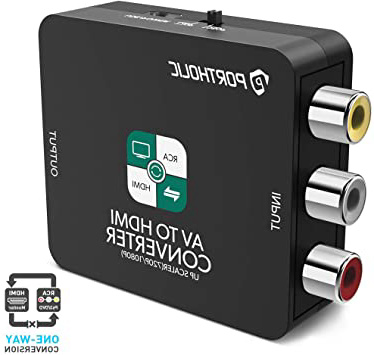 RCA a HDMI Adaptador, PORTHOLIC 1080P AV a HDMI Convertidor de Video con Cable USB, PAL/NTSC para PC Laptop PS3 PS4 Switch Xbox One TV STB VCR BLU-Ray Sky HD VHS DVD HDTV Cámara