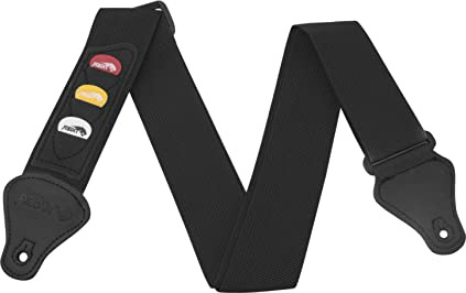 Tiger STP4-BK- Correa para guitarra con porta púas (soporta hasta 3 púas), color negro