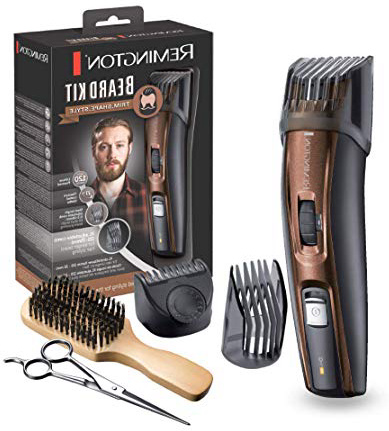 Remington MB4045 - Kit Recortador de Barba, 5 Accesorios y Barbero, Inalámbrico, Litio, Lavable, Negro y Marrón