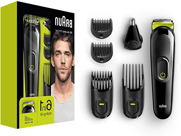 Braun MGK3021 6 en 1 Recortadora Todo en Uno, Recortadora Barba y Cortapelos, Recortador Vello de Nariz y Orejas, Cuchilla larga Duración, Negro/Verde