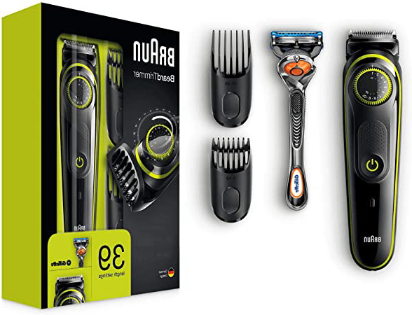 Braun BT3041 - Recortadora de barba y cortapelos, eléctrico con cuchillas afiladas de larga duración, maquinilla Gillette Fusion5 ProGlide Con Tecnología FlexBall de regalo, negro/verde
