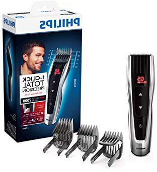 Philips HC7460/15 - Cortapelos con cuchillas de acero inoxidable, 3 peines-guía motorizados, con botones de control, batería, Gris/Negro