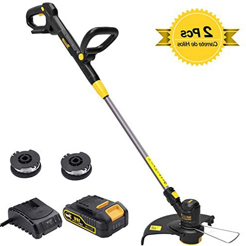 TECCPO Cortabordes, 18V 2.0Ah Cortacésped sin Cable (2X Bobina) Ancho de Corte 30cm, Cabezal de Corte Giratorio a 90 °, Dos Mango y Mango Telescópico, Función de Recorte de Borde - TDLT02G