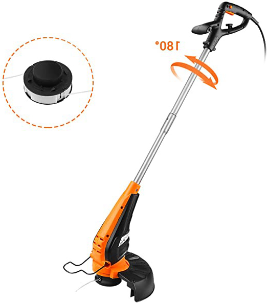TACKLIFE Cortabordes Eléctrico, 350W Cortabordes, Ancho de Corte 25 cm, Asa Giratoria 180°, Fácilmente Plegable & Almacenamiento, Función de Recorte Simple, Tap&Go Sistema de Corte de 2 Hilos- KAGT03A