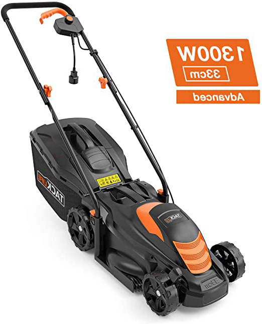 TACKLIFE Cortacésped Eléctrico, 1300W Cortadora Césped, 33cm Ancho Corte, 5 Alturas Corte, 3 Alturas Asa, Doble Interruptor de Seguridad, Avanzada Segadora de Césped - GLM11B