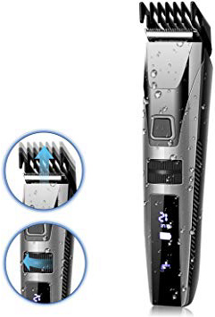 Cortapelos Impermeable con Peine-guía Todo en 1 Cortadora de Pelo con Pantalla LED Maquina Cortar Pelo Profesional Batería Recargable