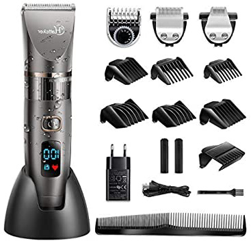 HATTEKER Cortapelos Hombre Maquina de Cortar el Pelo Cortadora de Pelo Barbero Electric Recortador de Barba y Precisión Waterproof