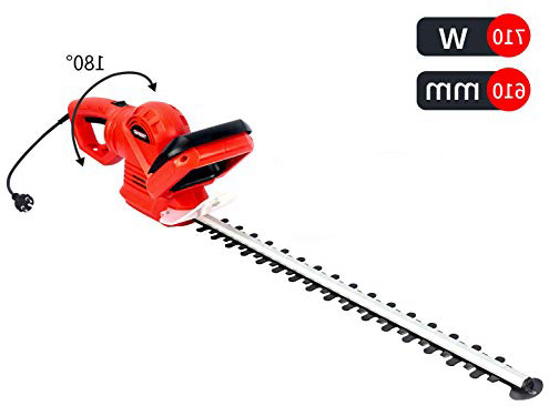 TEENO Cortasetos, 710W Cortasetos Electrico, Longitud de la Cuchilla 610 mm, Paso 24 mm, 180 ° Ajustable, Ajuste del Mango de 5 Posiciones, Diseño del Cabezal Anticolisión