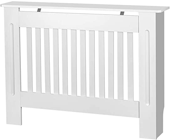 Finether Cubierta de radiador de Armario, Pintada a Mano, diseño Moderno de Densidad Media, Color Blanco MDF, Blanco, Medium, 90CM Altura