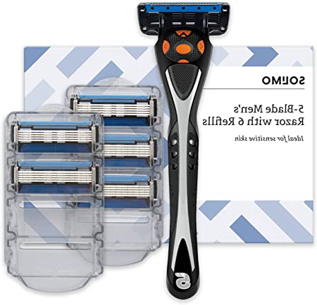 Marca Amazon- Solimo Maquinilla de afeitar de cinco hojas para hombre con 6 recambios