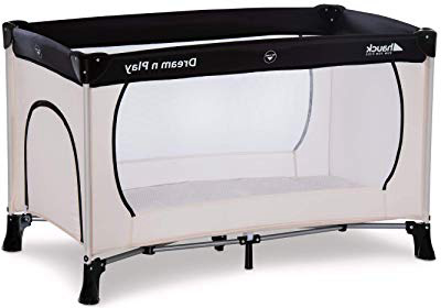 Hauck Dream'n Play Plus - Cuna de viaje 3 piezas, 120 x 60 cm, de 0 meses hasta 15 kg, con colchon, bolsa de transporte, apertura lateral, plegable, ligera y estable, beige
