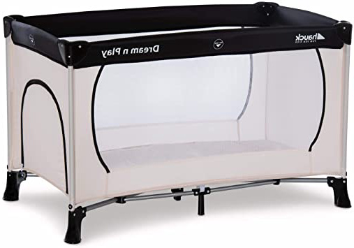 Hauck Dream'n Play Plus - Cuna de viaje 3 piezas, 120 x 60 cm, de 0 meses hasta 15 kg, con colchon, bolsa de transporte, apertura lateral, plegable, ligera y estable, beige