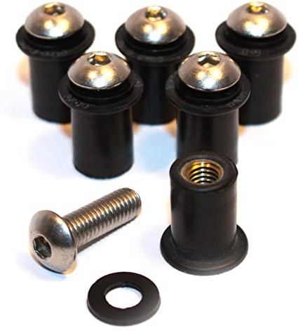 Speedy Fasteners - Juego de Arandelas y Tuercas para Parabrisas de Motocicleta (6 Unidades)