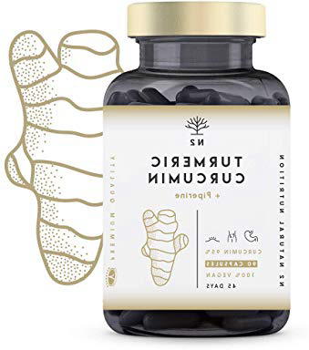 Cúrcuma Piperina 95% Curcumina-Pimienta Negra. Suplemento Máxima Concentración-Alta Absorción. Antiinflamatorio-Antioxidante-Detox. 90 Cápsulas. Certificado Vegano. Fabricado CE.N2 Natural Nutrition