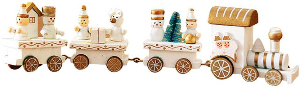 Pequeño tren de Navidad, Holacha Decoraciones de navidad Hecho de maderas para Niños Jardín de infancia Festivo (Blanco)