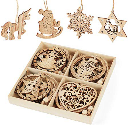 ilauke 12Pcs Adorno De Madera De arbol De Navidad Ornamento Colgante Decoracion