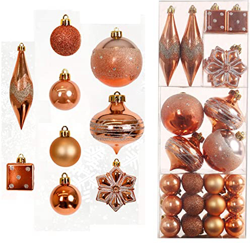 Valery Madelyn 40Pcs Bolas de Navidad Set, Adornos de Navidad para Arbol, Decoración de Bolas Navideños Inastillable Plástico de Cobre y Dorado, Regalos de Colgantes de Navidad (Bosque)