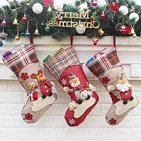 Calcetín de navidad 3 pcs,Medias de regalo de saco de Navidad para la decoración del árbol ,Adorno de Navidad Bolsa de dulces , Calcetín de decoración navideña Para llenar y colgar (46 * 22 cm)