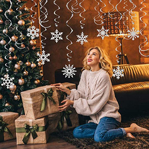 LANMOK Copos de Nieve Espiral Colgantes 36pcs Colgantes Decorativos en Espiral para Decoración de Fiesta de Navidad Temáticas de Invierno Reuniones Familiares Interacciones Padres y Hijos Plateado