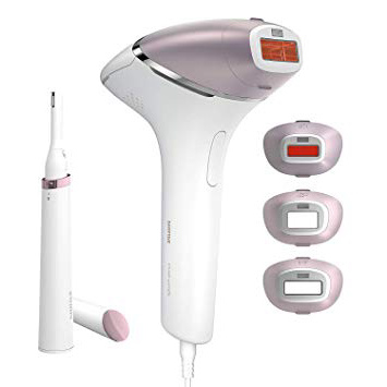 Philips Lumea Prestige BRI949/00 - Depiladora Luz Pulsada para la Depilación Permanente del Vello Visible en Casa con 4 Cabezales: Cuerpo, Bikini, Axilas y Cara, Recortador Precisión, Blanco y Rosa