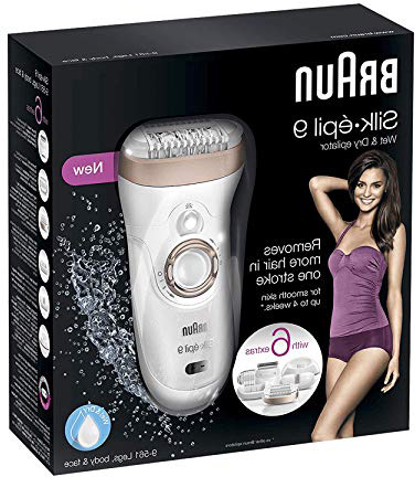 Braun Silk-épil 9 9-561 Depiladora eléctrica inalámbrica con tecnología Wet & Dry, con 6 accesorios incluyendo un cabezal con recortadora y afeitadora, para mujer, Blanco/bronce