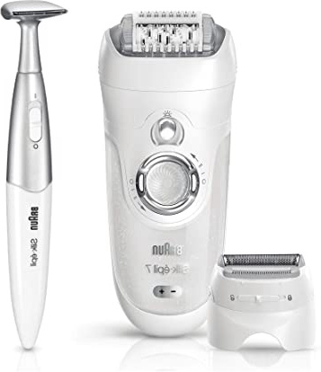 Braun Silk-épil 7 7-561 - Pack depiladora eléctrica para mujer, inalámbrica con 8 Extras, cabezal afeitadora y recortadora zona bikini, blanco/plata