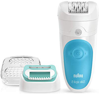 Braun Silk-épil 5 5-511 Wet & Dry - Depiladora eléctrica para mujer, inalámbrica y cabezal con recortadora, color blanco/azul