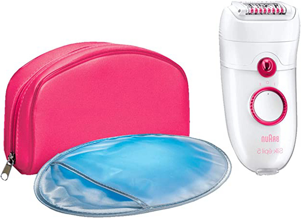 Braun Silk-épil 5 - Depiladora para mujer con 3 accesorios: masaje, guante de frío y funda rosa, color blanco y rosa