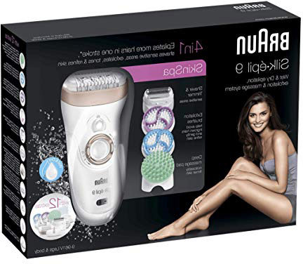 Braun Silk-épil 9 SkinSpa 9-961V - Depiladora para mujer eléctrica, sistema de exfoliación y cuidado de la piel 4 en 1 + 12 accesorios, oro rosa/blanco