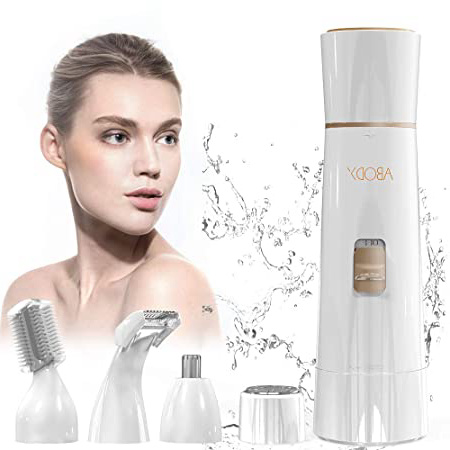 Depiladora Mujer Facial, Abody 4 en 1 Afeitadora Mujer Eléctrica con Tecnología Wet & Dry y USB Cargador Para Cara, Cejas, Piernas, Nariz, Bikini (Blanco)