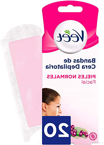 Veet Bandas de Cera Fria Depilatoria para Depilación Facial con Manteca de Karité y Bayas de Açaí, Easy Gelwax, Pieles Normales, 20 Bandas